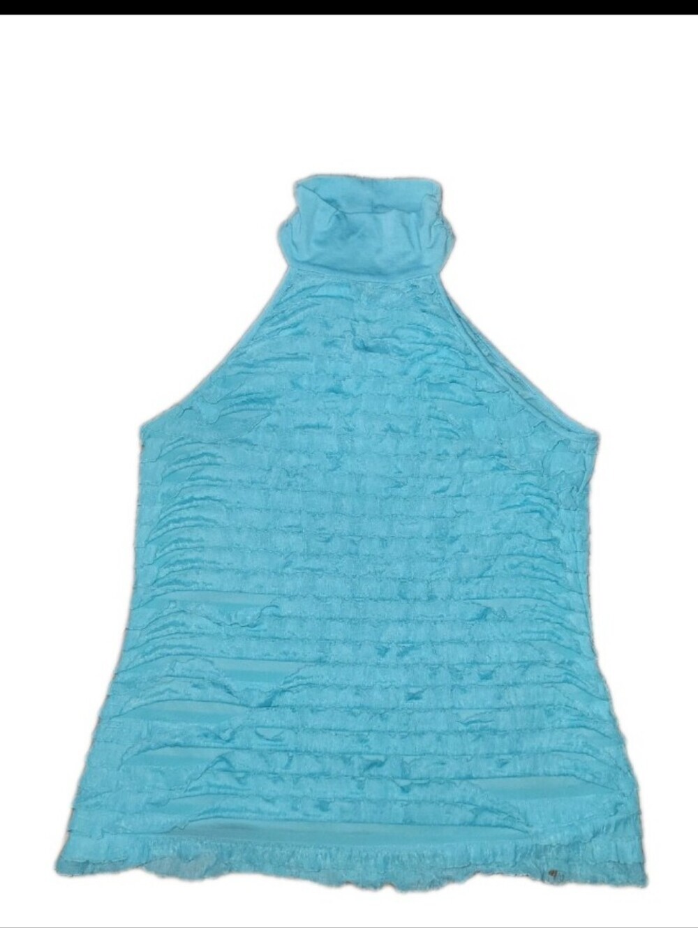 Blue Ruffle Sleeveless Turtleneck Top Size Large